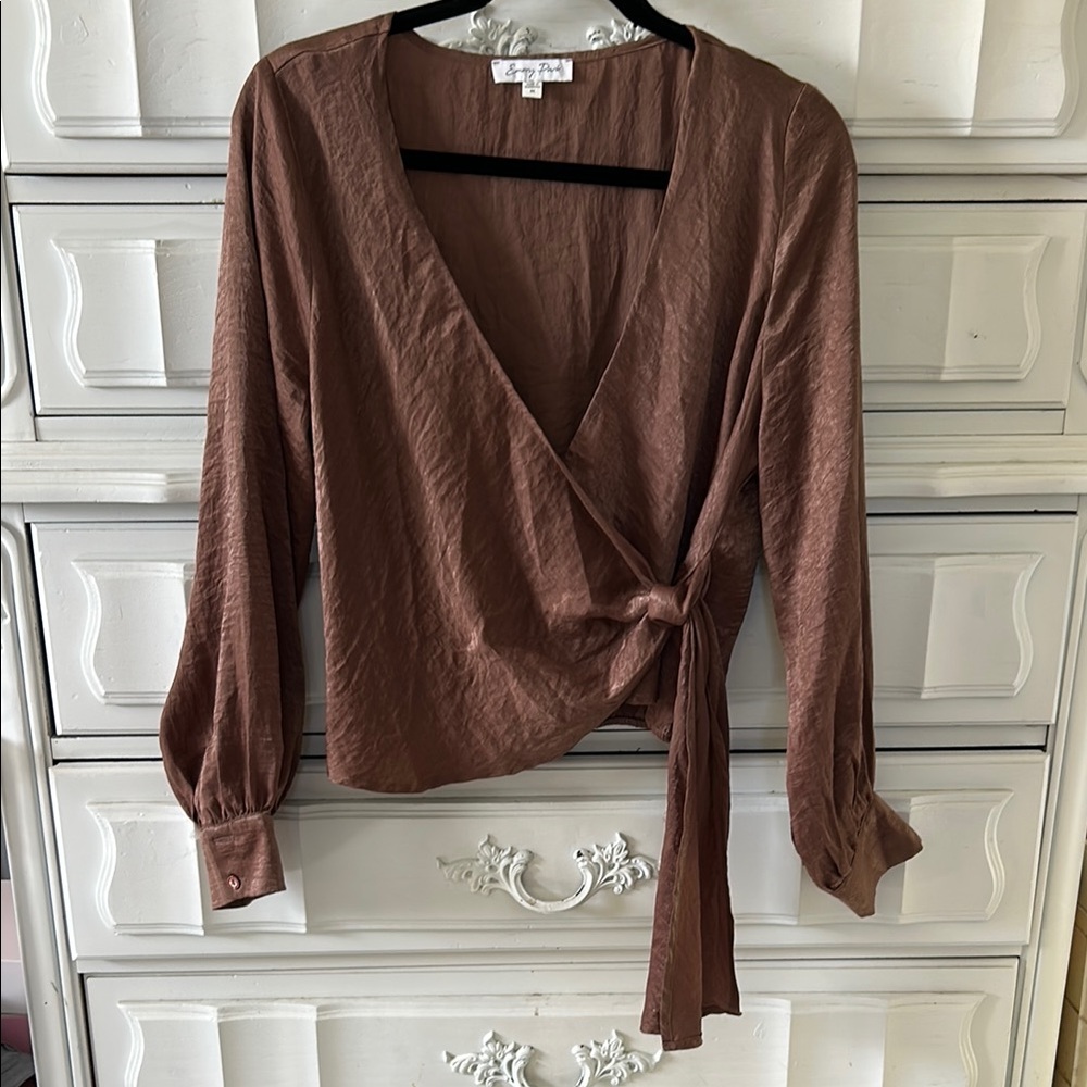 Emory Park Chocolate Wrap Blouse